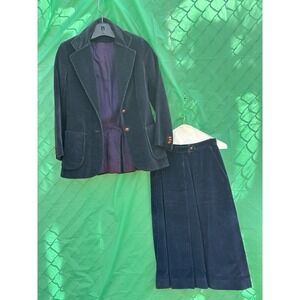 Saks Fifth Avenue Corduroy Suit Set Blazer‎ Skirt Navy Women M